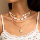 Set Of 4 : Alloy Choker + Irregular Pearl Choker + Alloy Necklace + Pendant Alloy Necklace Set Of 4 - Gold - One Size