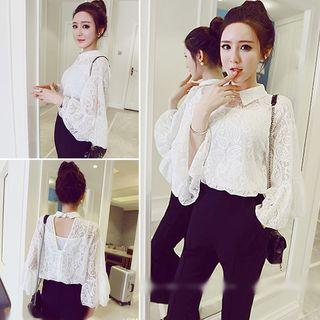 Set: Lace Bell-sleeve Blouse + Camisole