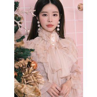 Beribboned Ruffled Tulle Blouse