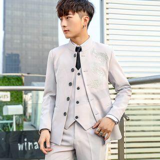 Buttoned Jacket / Buttoned Vest / Shirt / Dress Pants / Set