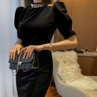Chain-necklace Velvet Sheath Dress