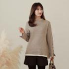 Button-sleeve Wool Blend Sweater