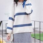 Bow Long-sleeve Striped Knit Top