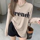 Long-sleeve Lettering Print T-shirt Khaki - One Size