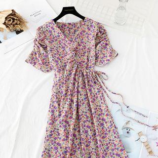 V-neck Tie-waist Floral Chiffon Maxi Dress