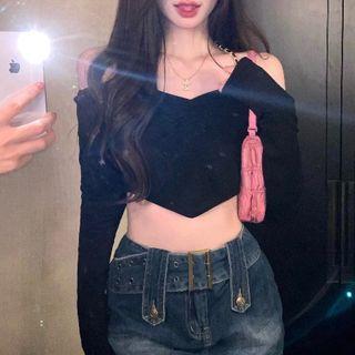 Chained Crop Knit Top Black - One Size