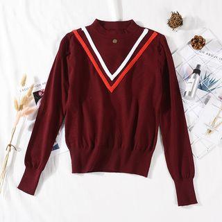 Mock-neck Striped Sweater Maroon - One Size