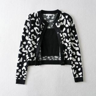 Set: Leopard Print Cardigan + Cropped Camisole Top