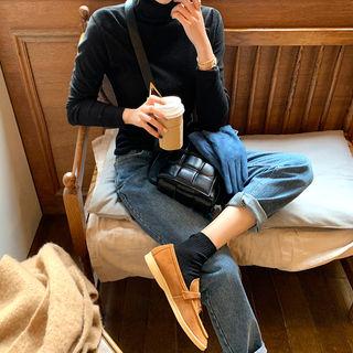Turtleneck Round-hem Fitted Top