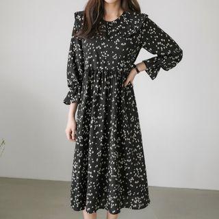 Wide-collar Heart Patterned Dress