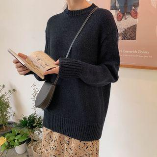 Crewneck Alpaca Blend Sweater Navy Blue - One Size