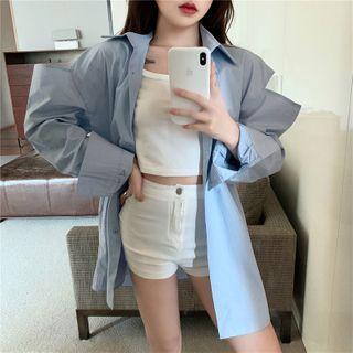 Long-sleeve Cold-shoulder Oversized Shirt