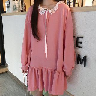 Lace Trim Long-sleeve T-shirt Dress
