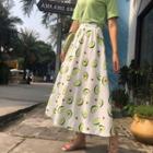 Maxi Avocado Print A-line Skirt