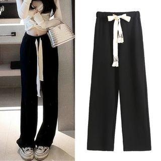 High-waist Drawstring Shift Wide-leg Pants
