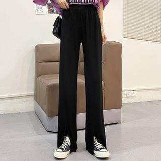 Straight-leg Slitted Pants Black - One Size