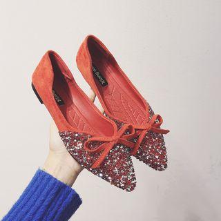 Faux Suede Rhinestone Bow Flats
