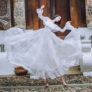 Long-sleeve Ruffled Lace Maxi Sundress