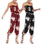 Floral Print Strapless Cropped Chiffon Jumpsuit