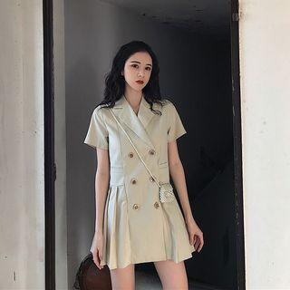 Double-breasted Short-sleeve Pleated Dress