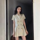Double-breasted Short-sleeve Pleated Dress