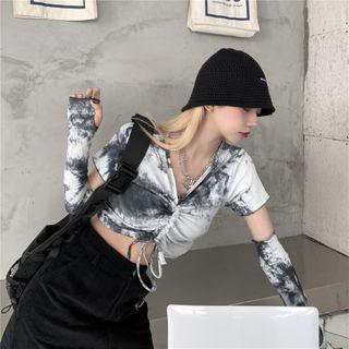 V Neck Tie-dye Short-sleeve Top