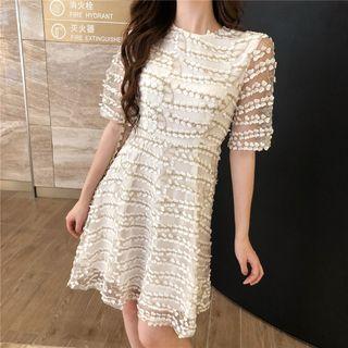 High-waist Short-sleeve Dress As Figure - One Size