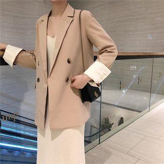 Double-breasted Blazer / Knitted Midi Spaghetti Strap Dress