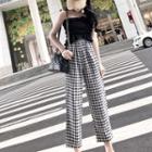 Shirred Strapless Top / Plaid Straight Cut Cropped Pants