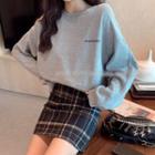 Lettering Pullover / Mini Plaid A-line Skirt