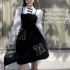 Spaghetti Strap Bow Accent Velvet Mini A-line Dress / Blouse