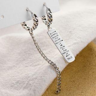 Lettering Tag & Chain Asymmetrical Sterling Silver Dangle Earring 1 Pair - Asymmetric - Silver - One Size