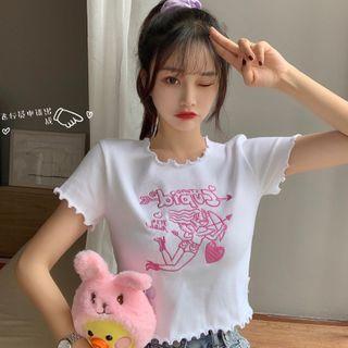 Short-sleeve Cupid Embroidered Knit Top