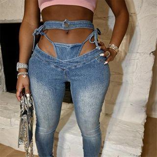 Mock Two-piece Skinny Jeans
