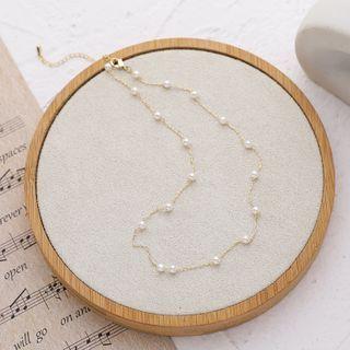 Faux Pearl Alloy Necklace White & Gold - One Size