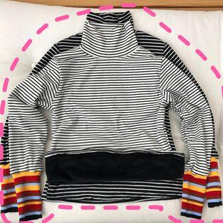Turtleneck Pinstriped Long-sleeve T-shirt