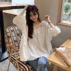 3/4-sleeve Crochet Lace Blouse White - One Size