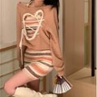 Strappy Sweatshirt / Spaghetti Strap Striped Knit Mini Sheath Dress