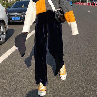 Elastic Waist Pleuche Wide-leg Pants
