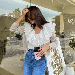 Lace-trim Capelet Blouse White - One Size