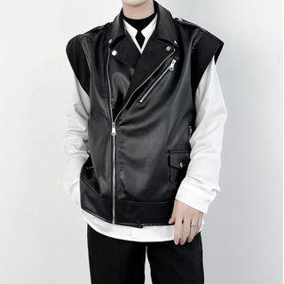 Side Zip Faux Leather Vest Black - One Size