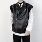 Side Zip Faux Leather Vest Black - One Size