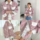 Tweed Collared Jacket & Wrap Miniskirt Set