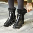 Knit-panel Chunky-heel Short Boots
