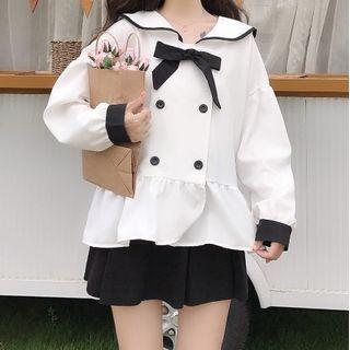 Double-breasted Bow Blouse