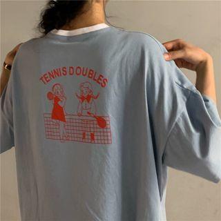 Short-sleeve Contrast Color Print T-shirt