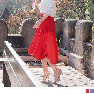 Hanky Hem Plain Midi Skirt