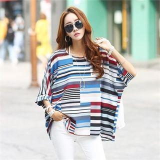 Dolman-sleeve Patterned Top Multicolor - One Size