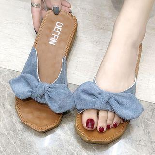 Faux Suede Ribbon Accent Flat Sandals