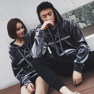 Coupe Matching Lettering Velvet Hoodie
